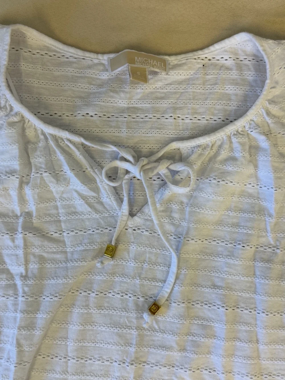 MICHAEL Michael Kors White Cold Shoulder Tie Neck Top S